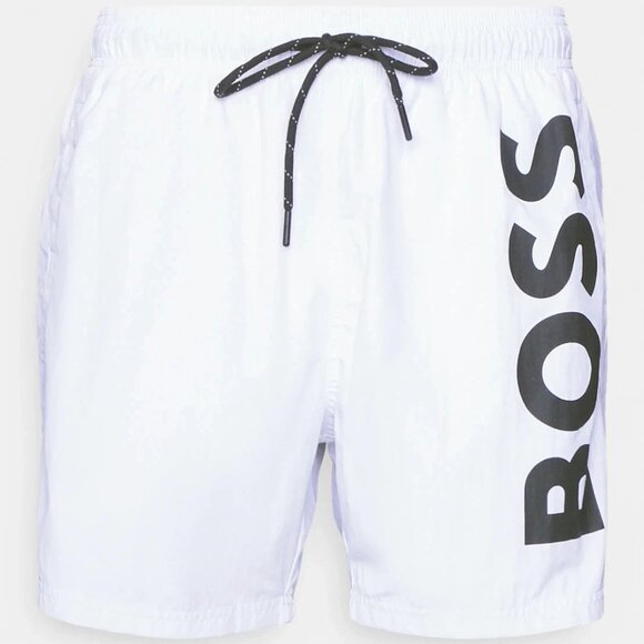 BOSS by Hugo Boss Men's Quick-Drying Large Contrast Logo Swim Shorts White Sz XL - Picture 1 of 4